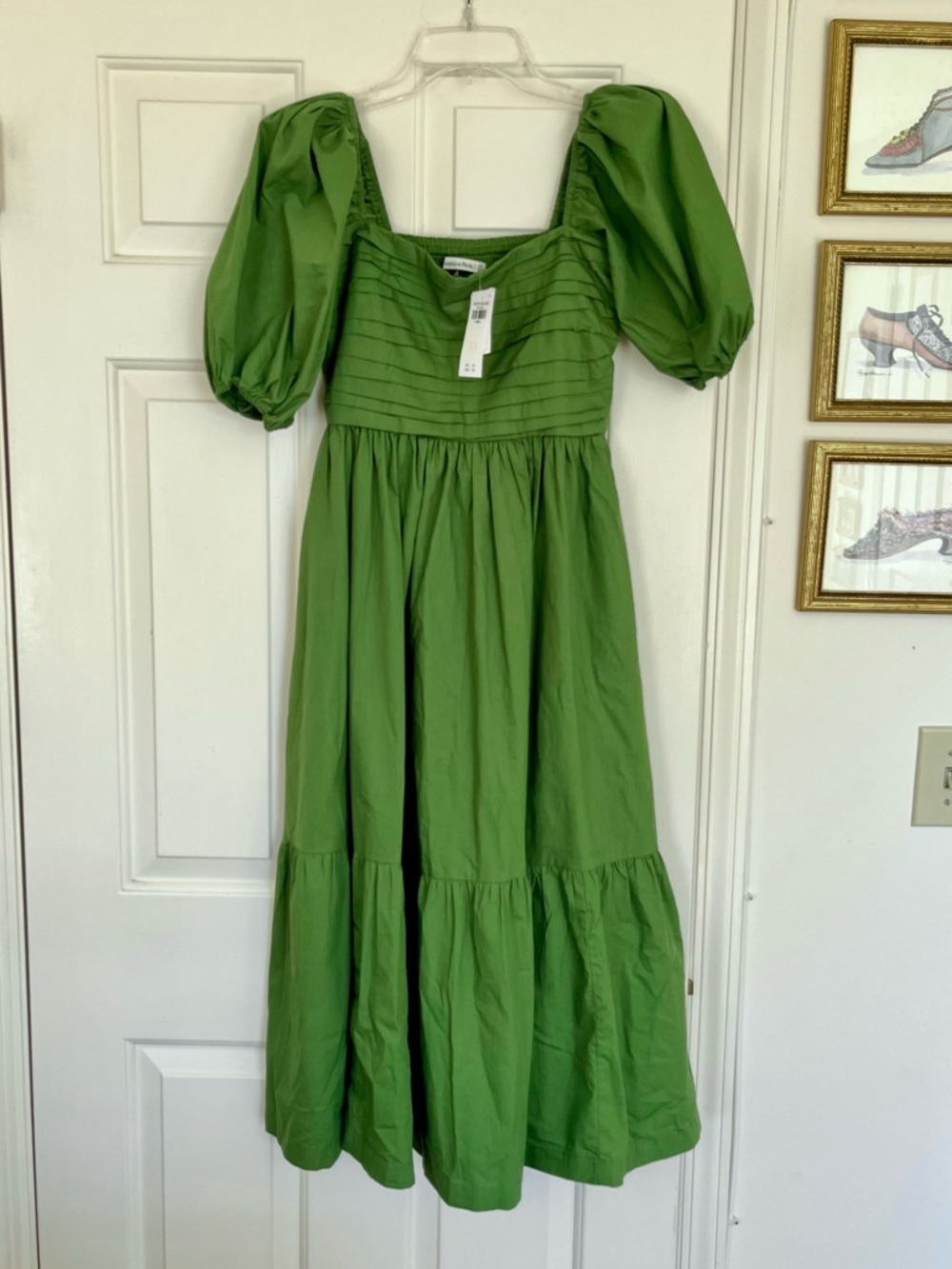 Abercrombie & Fitch Puff Sleeve Dress in Green Size XS